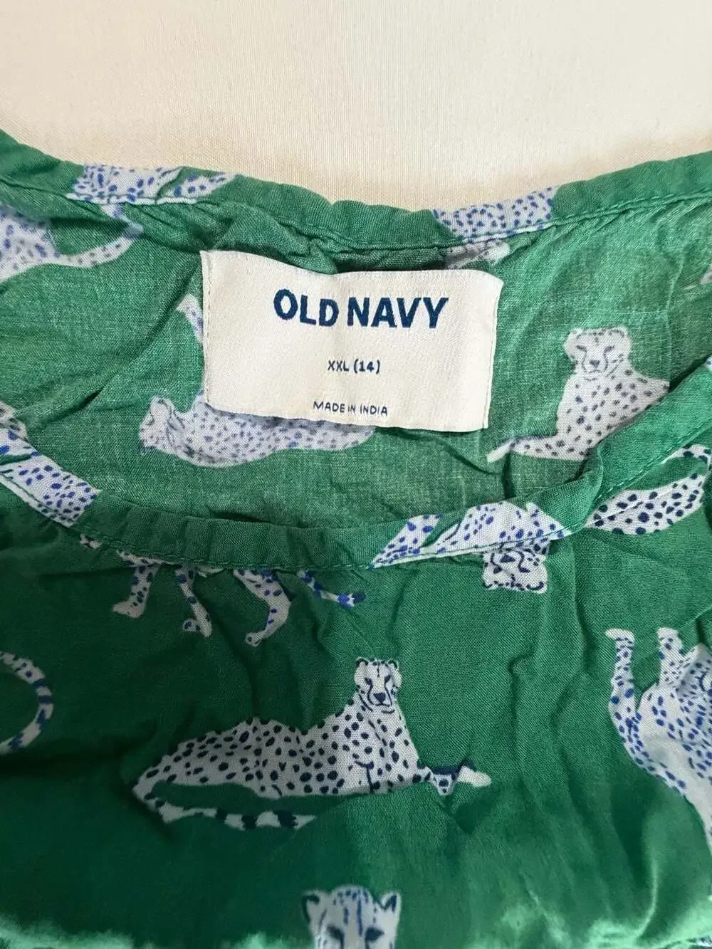 Old Navy Girls XXL 14 Green Cheetah Print Shorts Sleeve Dress Elastic Waist